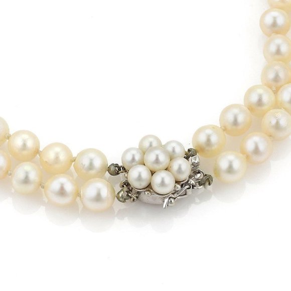 Vintage 14k WGold Double Strand Pearls Necklace - Picture 3 of 4